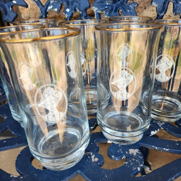 Set of 7 Vintage Avon Mrs. Albee Gold Rim Drinking Glasses EUC - Picture 3 of 10